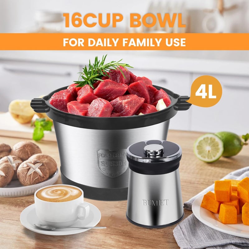 BUMET 16 cup steel bowl 850W Electric Food Processor,LED timer. 3-Tiered 6 Cutting Edges blade for mincing, chopping,Ideal as meat grinder,fresh vegetables chopper,pet food process in kitchen. - Image 3